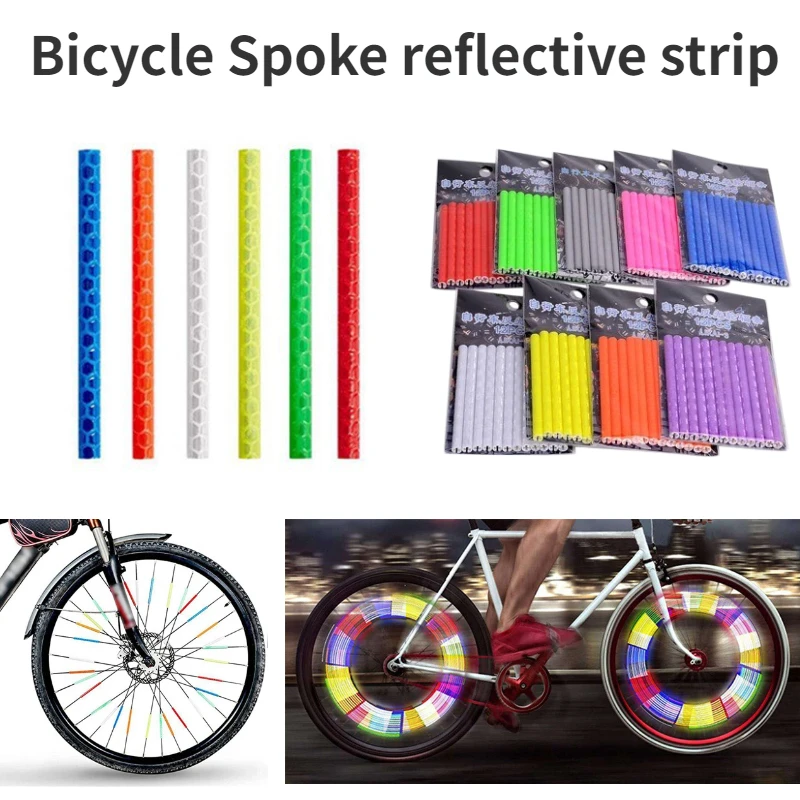 12pcs/Bag Bicycle Spoke Reflective Strip 7.5cm MTB Bike Wheel Rim Spoke Sticker Tube Warning Strip DIT Riding Reflective Stripe