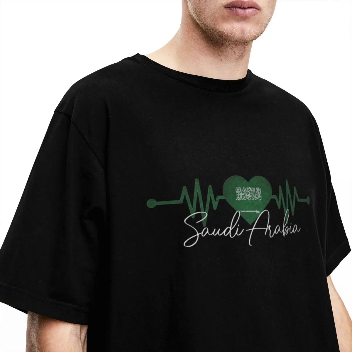 Funny Saudi Arabia Heart T-Shirt for Men Women Round Collar 100% Cotton National Day Short Sleeve Tees Graphic Tops