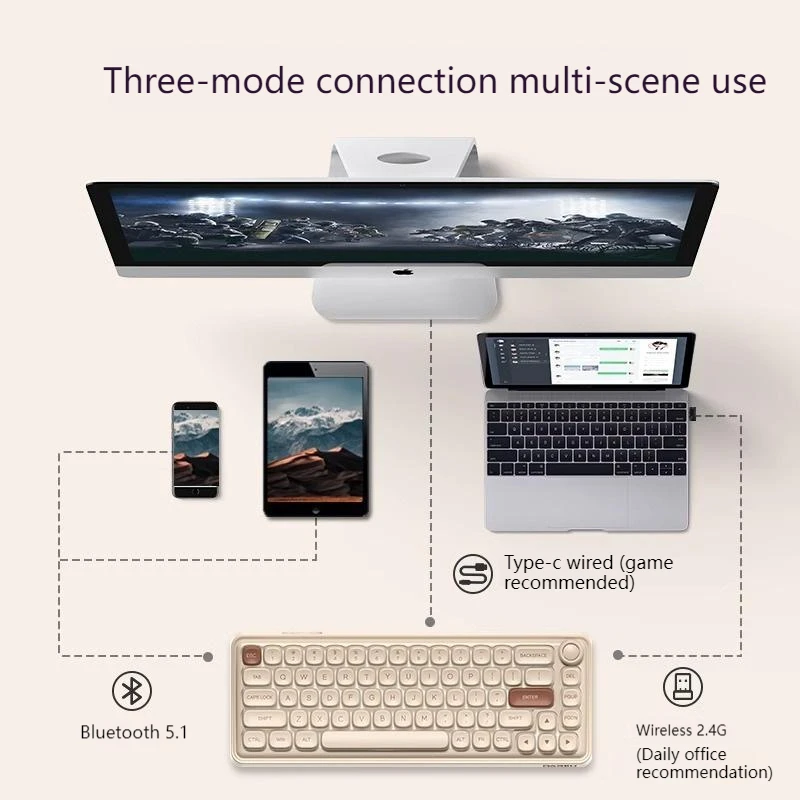 Механическая клавиатура Dareu Xiaofang Sugar Z68, 3 режима, беспроводная Bluetooth 2,4g, Игровая клавиатура, офисные компьютерные аксессуары, подарок