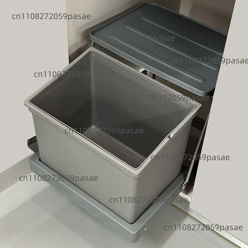 Kitchen Sink Cabinet Trash Can, Built-in Cabinet Hidden Shallow Narrow Trash Bin with Lid for Sorting