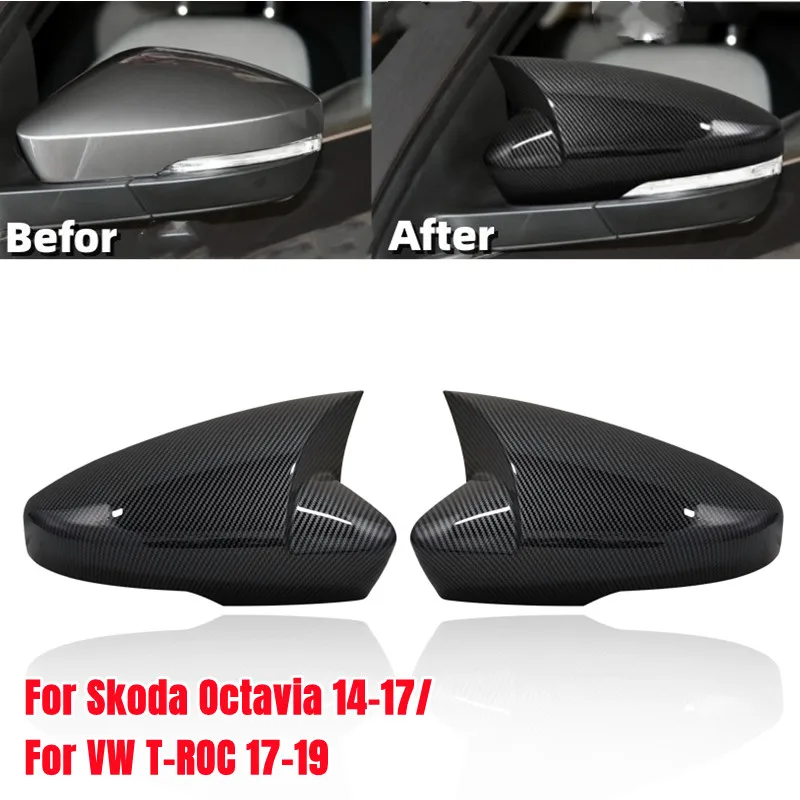 

For US Skoda Octavia 2013-2019 For VW T-ROC 2017-2019 ABS Car Side Mirror Cover Wing Cap Exterior Door Trim Adhesive Sticker