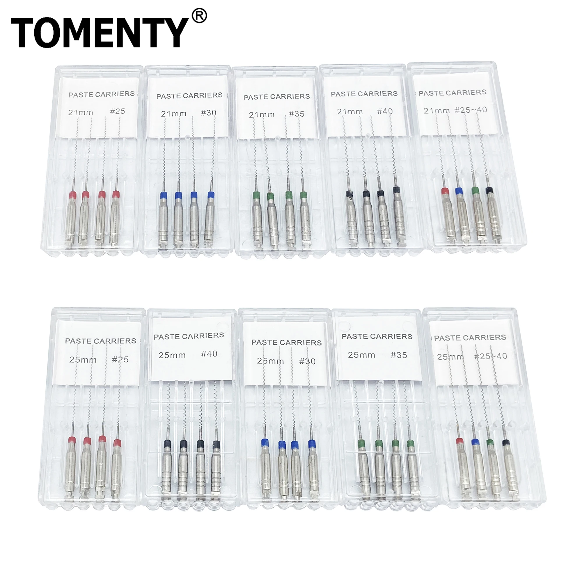 TOMENTY-portadores de pasta giratoria Dental, 4 piezas, relleno en espiral 25-40 # Lentulo, pasta de llenado de motor surtido, Material de