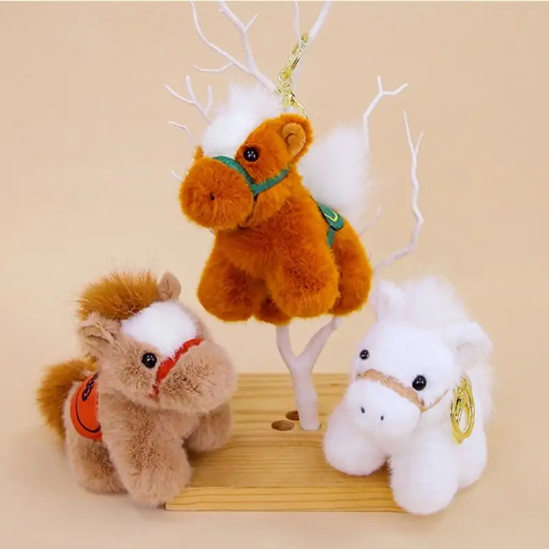 

New Cute Zodiac Horse Keychain Plush Toy Kawaii Stuffed Doll Bag Pendant Decoration Backpack Hanging New Year Gift