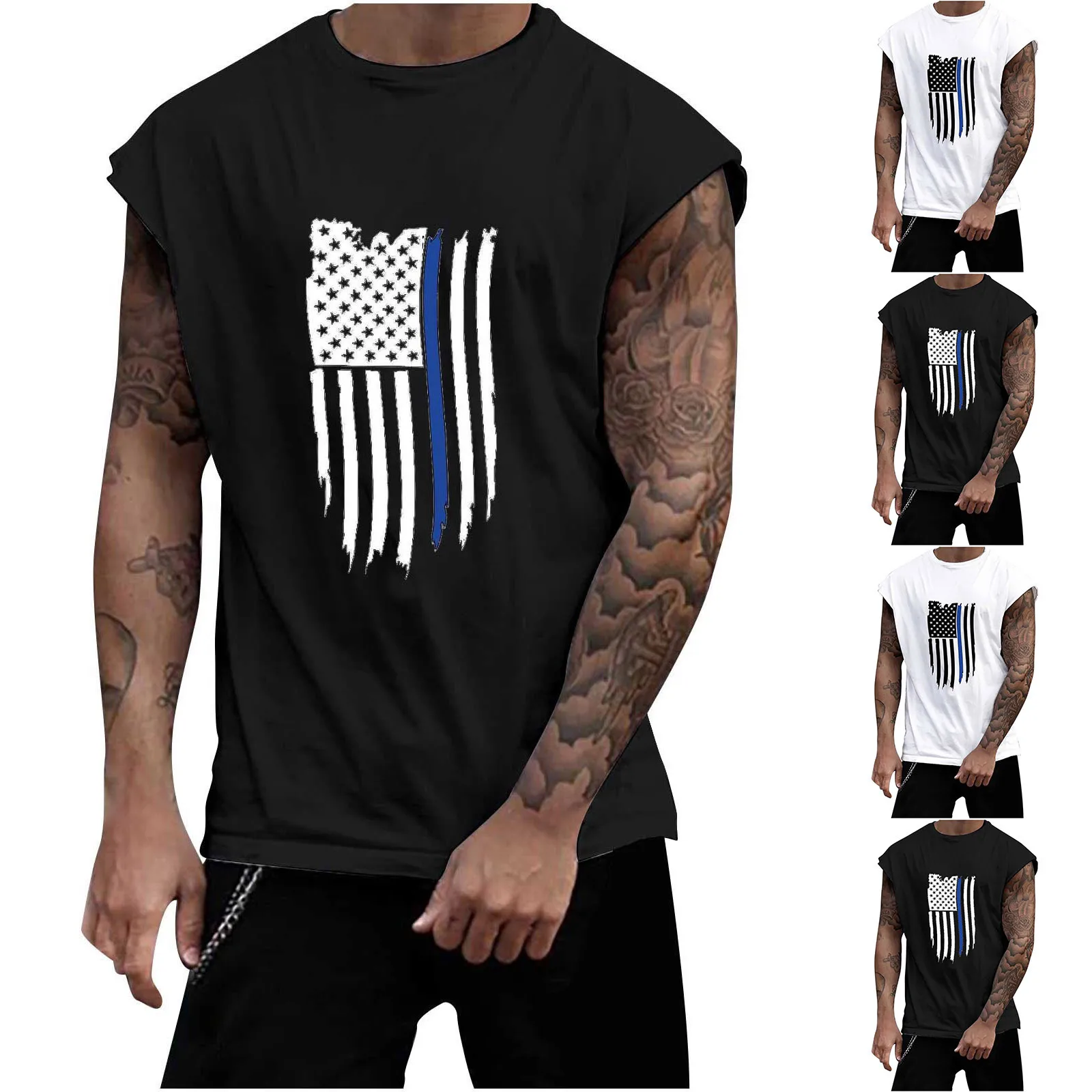 قمصان رجالي كبيرة الحجم لعيد الاستقلال الصيفي والعطلات المنزلية بدون أكمام، مجموعة أدوات التمرين #3