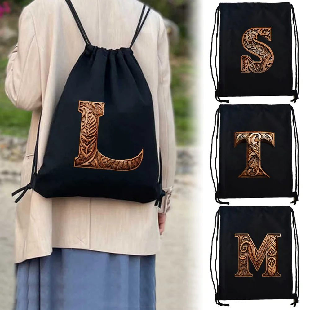 Everyday Sport Bag Letter Print Canvas Drawstring Backpack Gym Shopping Storage Carry Daypack Unisex