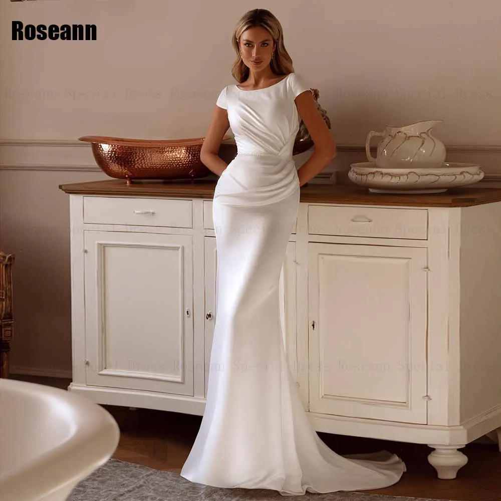 Fashion 2024 A-line Wedding Dresses O-Neck Ruffle Sleeveless Draped Pleat Bride Dresses Brush Train Floor Length robe de mariée