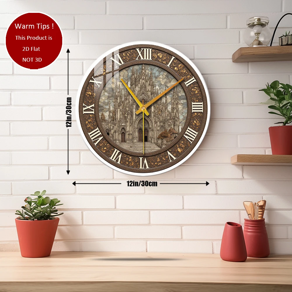 Tempered Glass Wall Clock Gothic Cathedral Clock Design Suitable For Wall Decor or Tabletop Display Anywhere