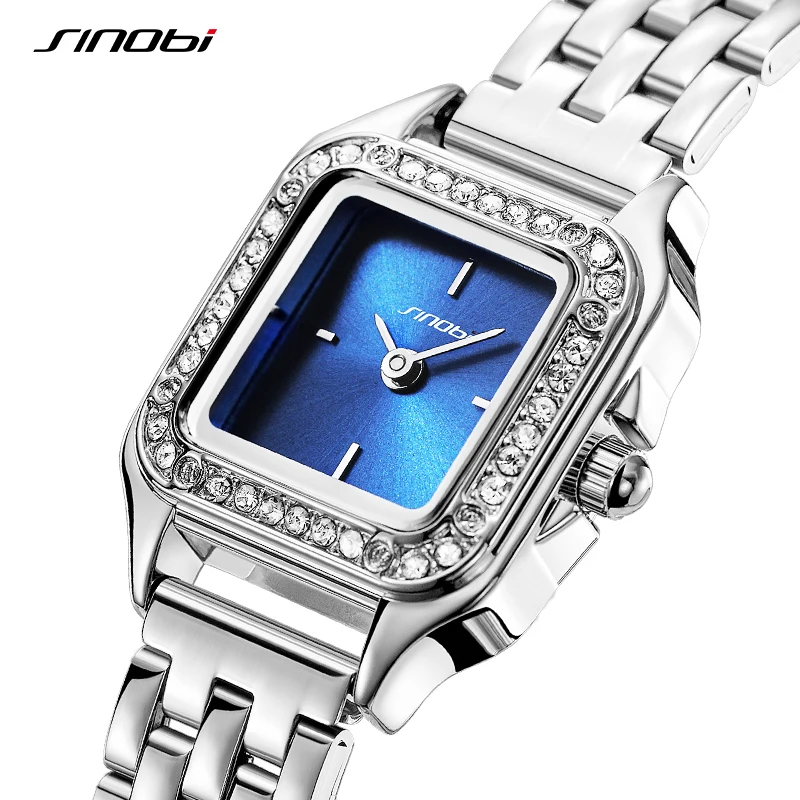 SINOBI Diamond Design Women Watches Fashion Stainless Steel Womans Quartz Wristwatches Top Luxury Ladies Clock relogio feminino