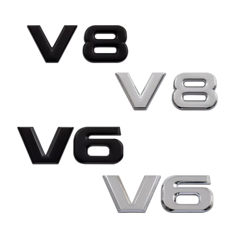 

3D Metal V8 V6 Logo Car Engine Displacement Rear Trunk Tailgate Badge Decal Side Wing Emblem Auto Styling Sticker Acceesories