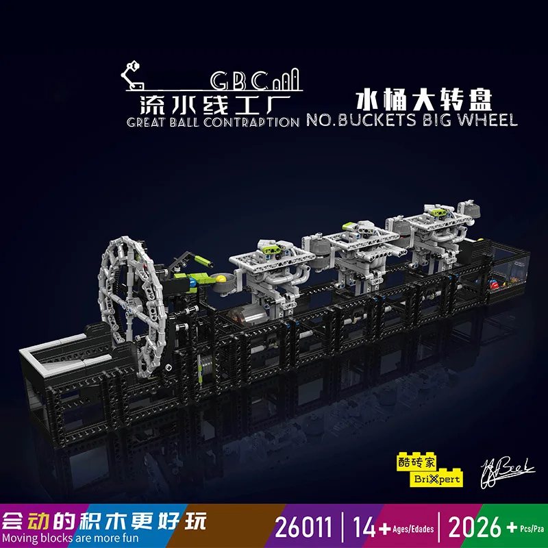 BUCKETS, línea de montaje eléctrico de rueda grande, bloques de construcción mecánicos de alta tecnología, modelo de potencia modificada, juguetes de ladrillos