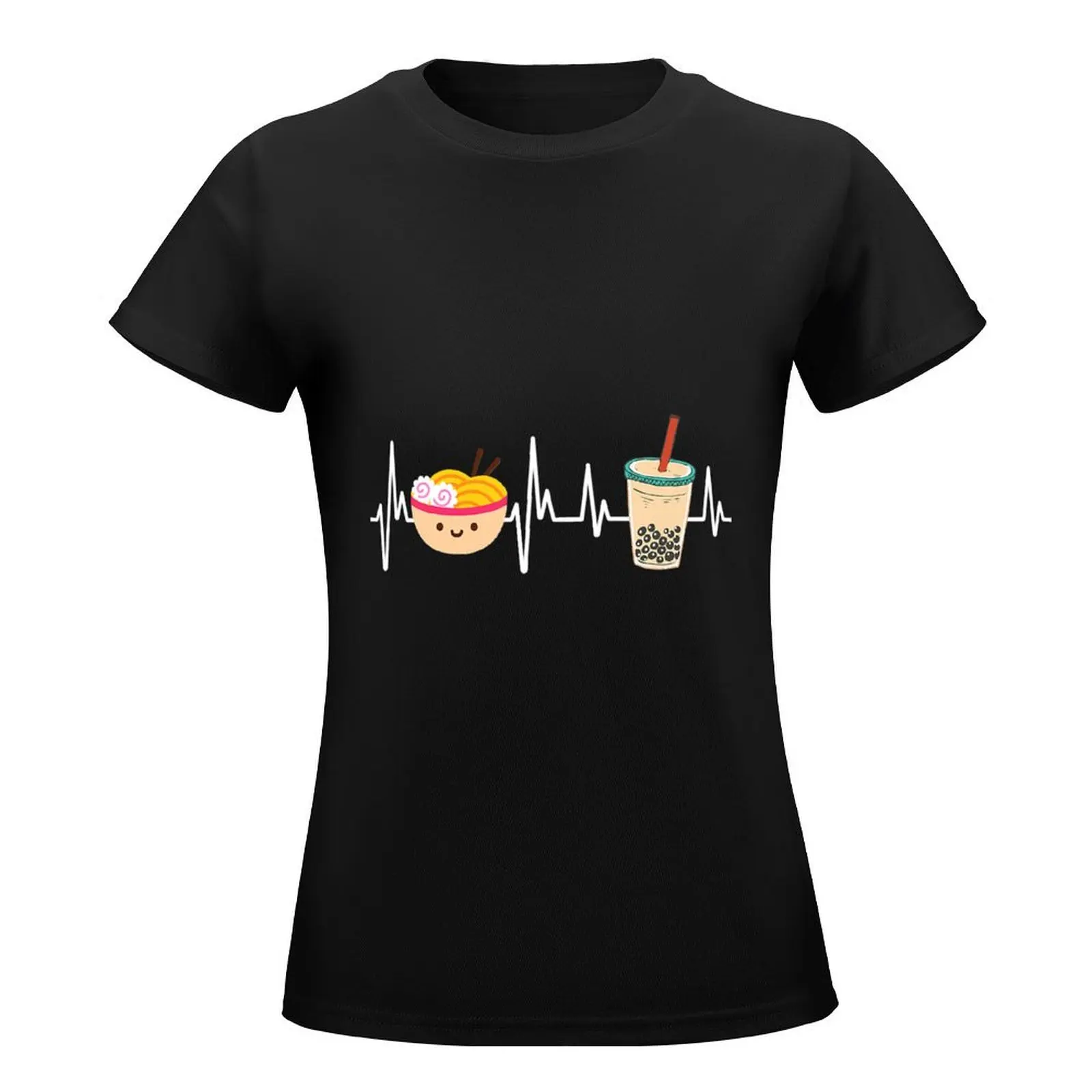 Ramen Boba Kawaii Noodles Heartbeat Bubble Tea Gift T-Shirt cute clothes graphics kawaii clothes Short sleeve tee Women clothes