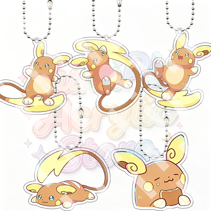 Q Version Alolan Raichu Pocket Monsters Cartoon Acrylic Anime Keychain Kawaii Cartoon 5cm Pendant Backpack Cute Accessory Charm