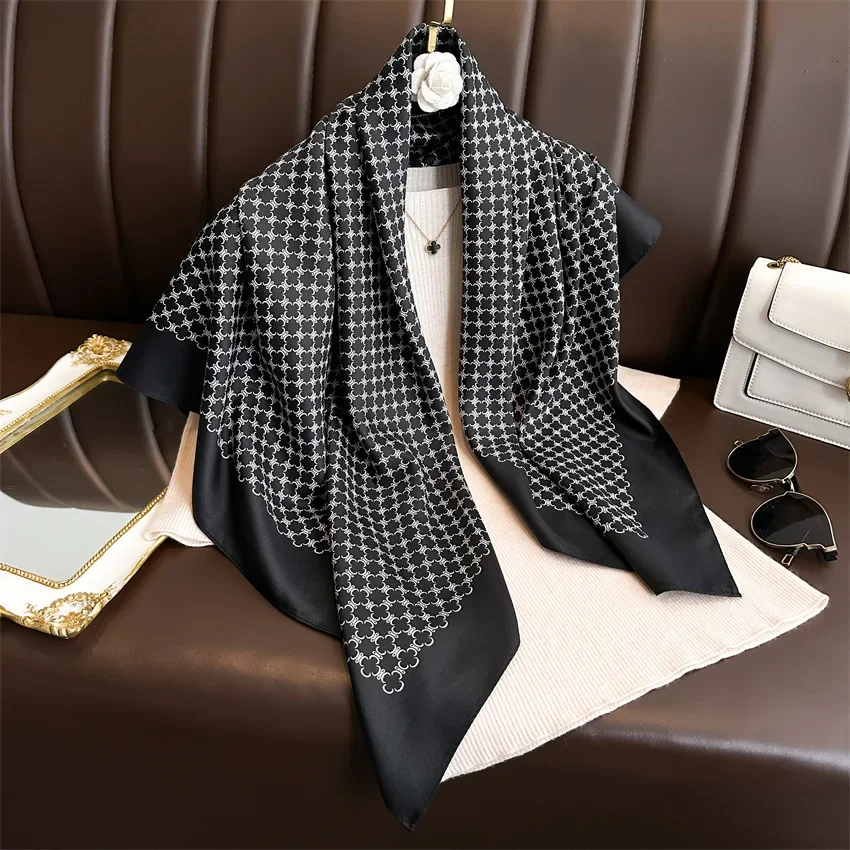 

Новый шелковый шарф 90*90 см, шарф, повязки на голову для женщин, модные аксессуары для волос на четыре сезона, хиджаб, платок, бандана, шаль, платок