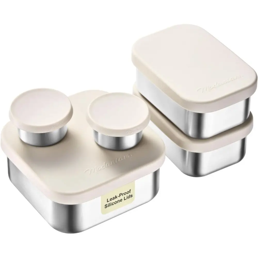 

Герметичные контейнеры для ланча из нержавеющей стали, контейнеры для сэндвичей и закусок с силиконовыми крышками, набор из пяти штук, 1*25 унций + 2*13 унций