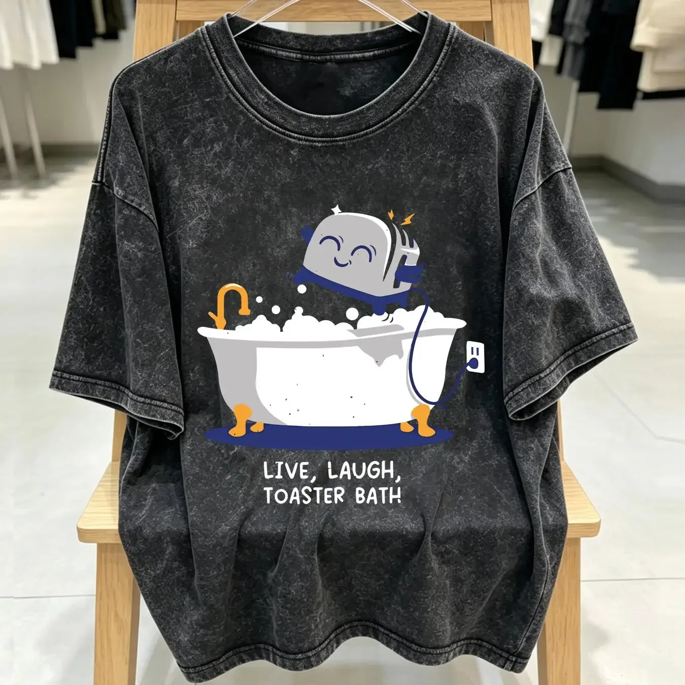washed T Shirt NEW Live Laugh Toaster Bath Satire Funny Sarcasm Jokes MADE IN USA vintage Washed Breathable Unisex Casual