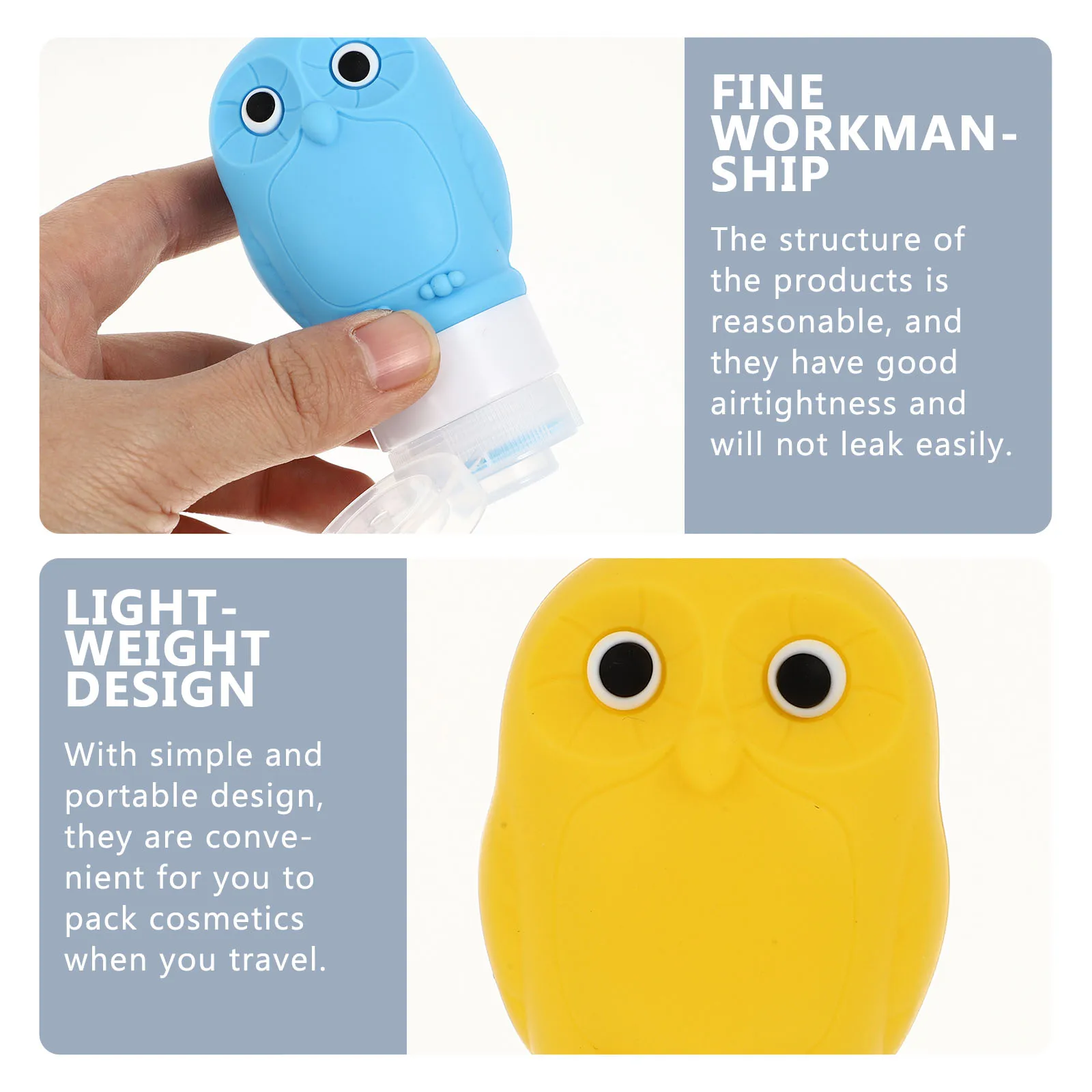 

3Pcs Owl Dispensing Bottles Silicone Pp Leakproof Travel Lotion Shampoo Container Portable Dispenser