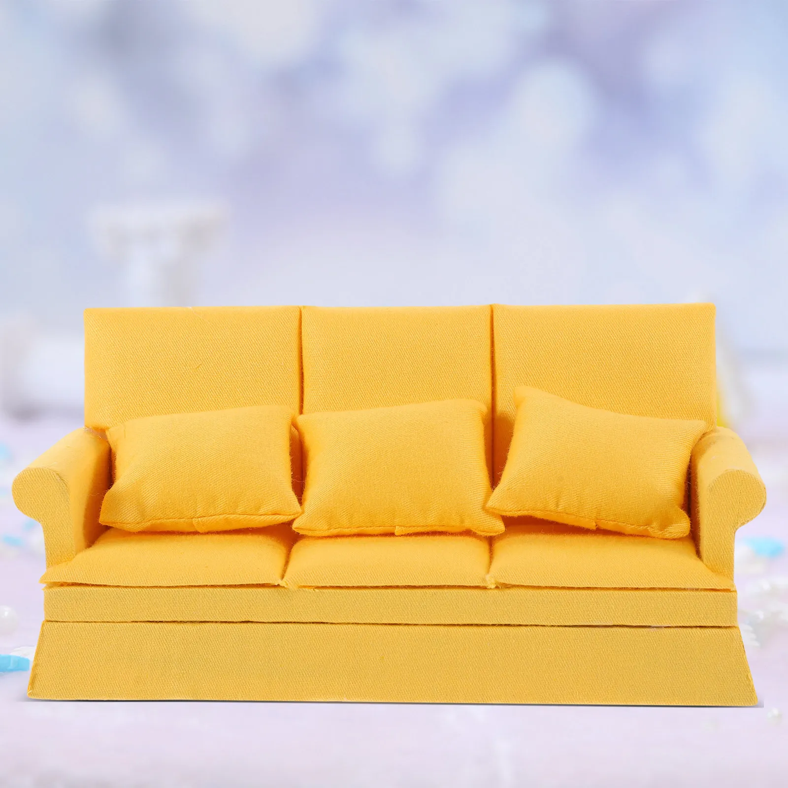 

1Set Adorable Tiny Sofa with Throw Pillow for Mini House Decoration Miniature Furniture Dollhouse Living Room Decor Small Sofa