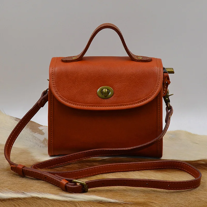 

New Cover Hasp Handbag Solid Chic Style Women Daily Versatile Cowhide Crossbody Bag Female Retro Genuine Leather Shoulder Bags