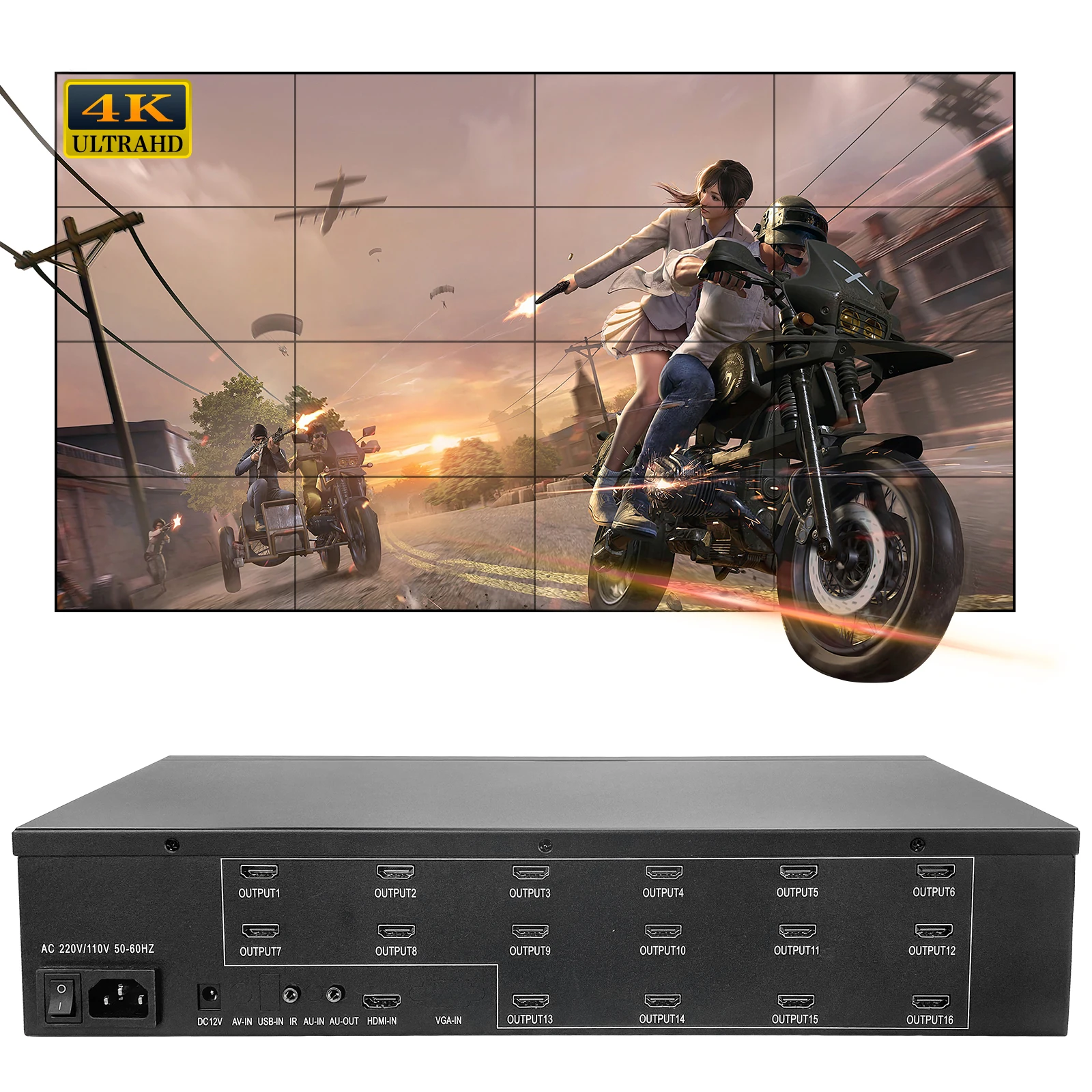 16 channels Video wall controller 4x4 HDMI video image processor, 3840*2160 4K30Hz input, 16 TV video wall, video wall processor