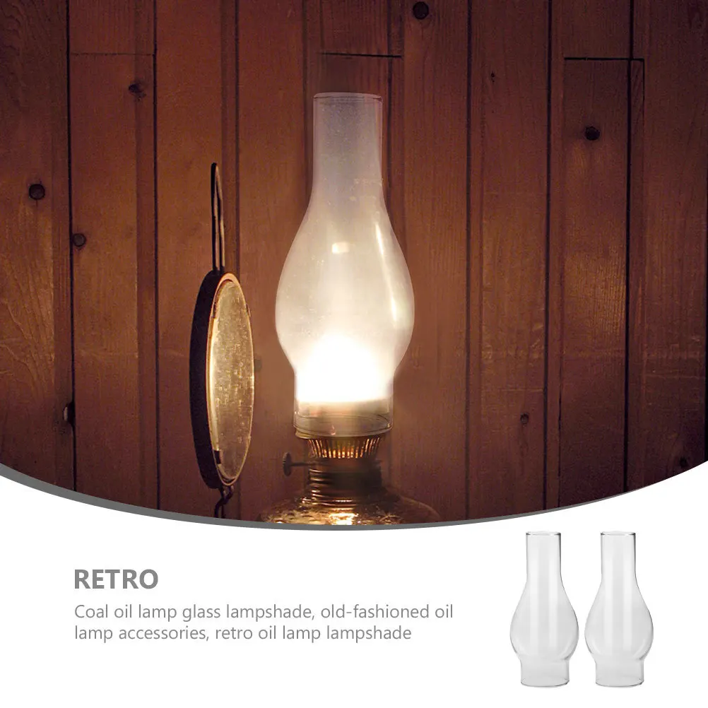

2Pcs Transparent Lamp Shade Glass Oil Lamp Cover Replacement Sturdy Non-Deformable Retro Lighting for Home Decor Bright