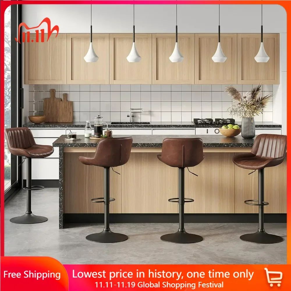 

Bar Stools Set Of 4, Faux Leather Swivel Adjustable Height Bar Stool,with Back,bars Stools For Kitchen