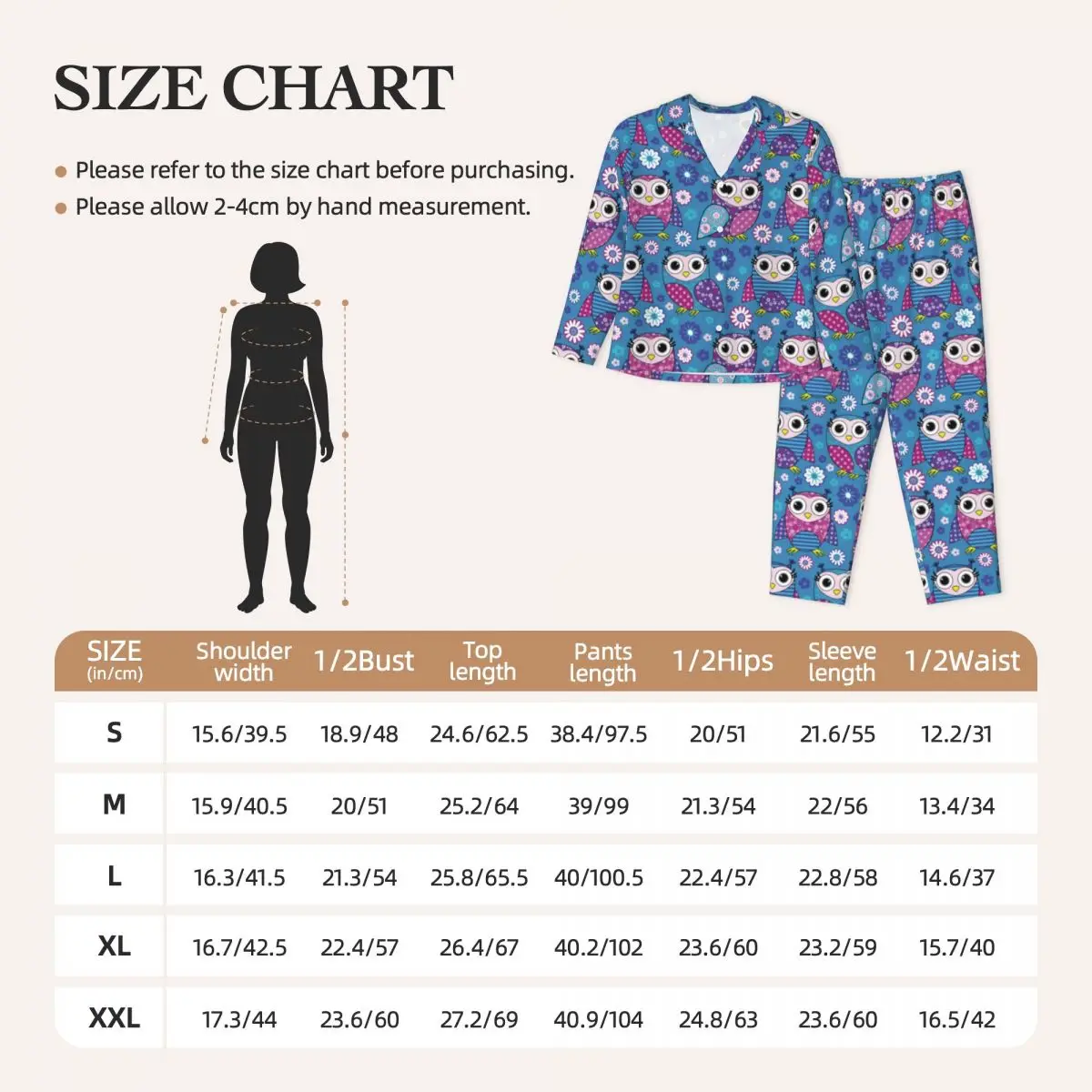 Multicolored Owl Pajama Sets Autumn Cute Animal Print Trendy Sleep Sleepwear Woman 2 Piece Casual Oversized Design Nightwear