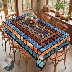 1 Piece of Simple Geometric Splicing Printed Round Tablecloth, 5 Sizes Available, Multi-Color Stone Splicing Design Pattern Printed Square Tablecloth, Edge Embossing Process, Bedroom Courtyard Tablecloth Decoration, Tablecloth for Daily Home Kitchen, Terrace Use, Gift