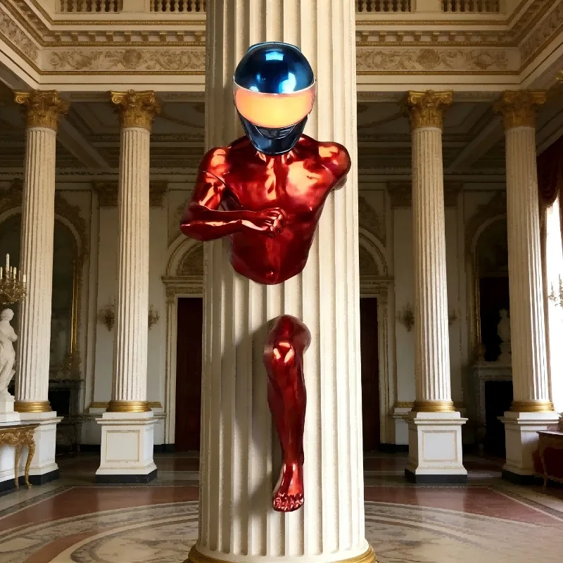 

Modern abstract art robot-shaped sculpture decorative ornament wall decoration with lamp