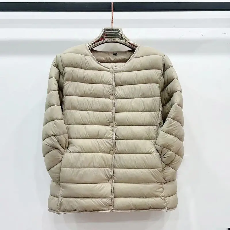 Doublure en coton pour femme, veste à col en V, manteau matelassé ultraléger, garde au chaud, sans col, femme, hiver, nouveau