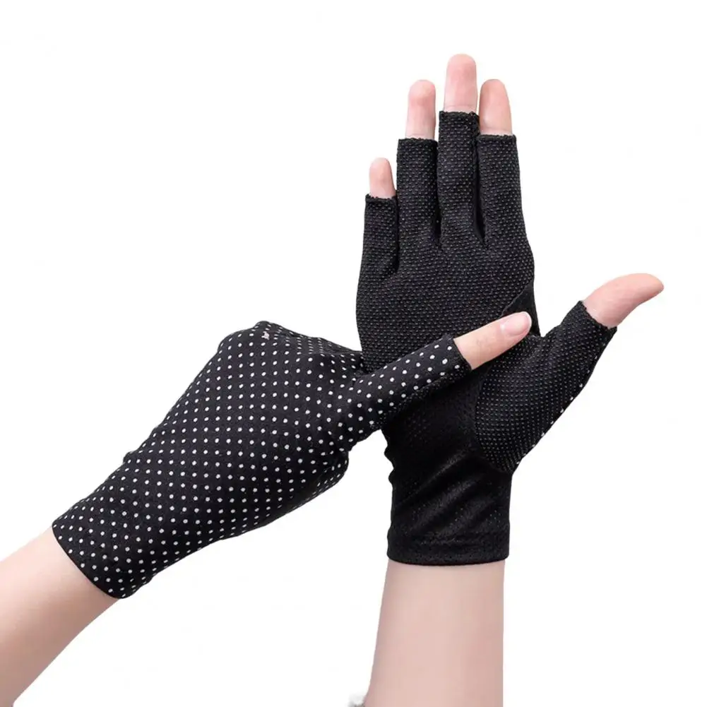 

1 Pair Cycling Gloves Soft Breathable Half Fingers Stretch Thin Sun Protection Anti-Slip Particle Palm Lady Summer Gloves