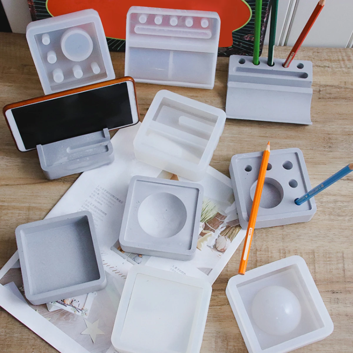

Crystal Epoxy White Decor DIY Lipstick Storage Box Mold Lipstick Holder Flexible Silicone Storage Box Portable