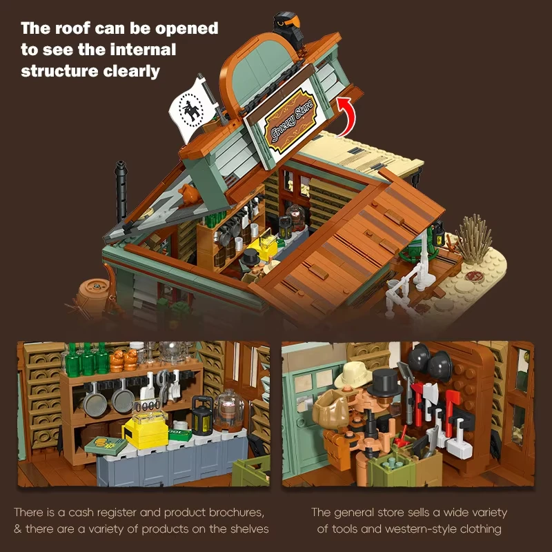 Westerse Smid Winkel Bouwstenen Kit MOC Middeleeuwse Straatbeeld Kruidenier met Vervoer Model Bakstenen Diy Speelgoed Kids Gift