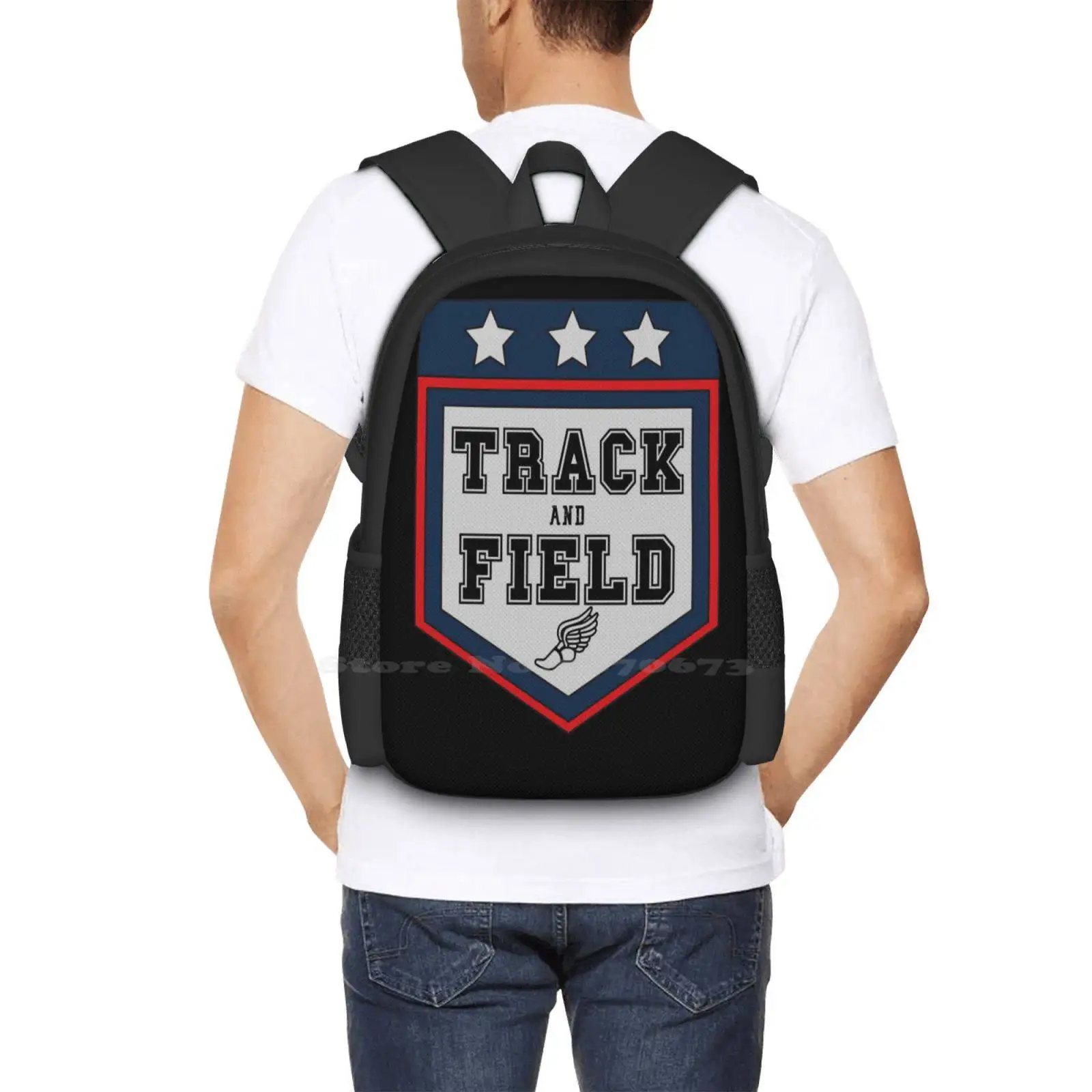 Track and Field Run Jump Mochila para Teen College Student, Design Padrão Sacos, Runner Sprinter Hurdler