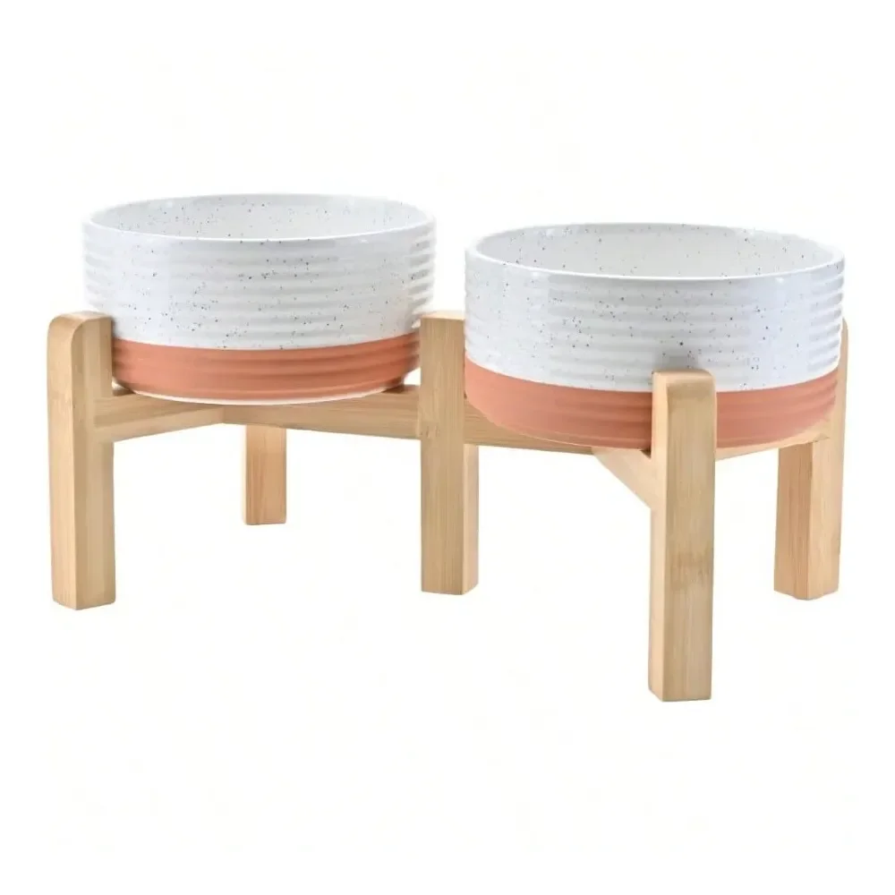 

Dog Bowl Dog SuppliesDog Bowls Ceramic 6.1 Dogs And Cat Food Water Bowls Raised With NonSlip Bamboo Stand For Medium Sized Breed