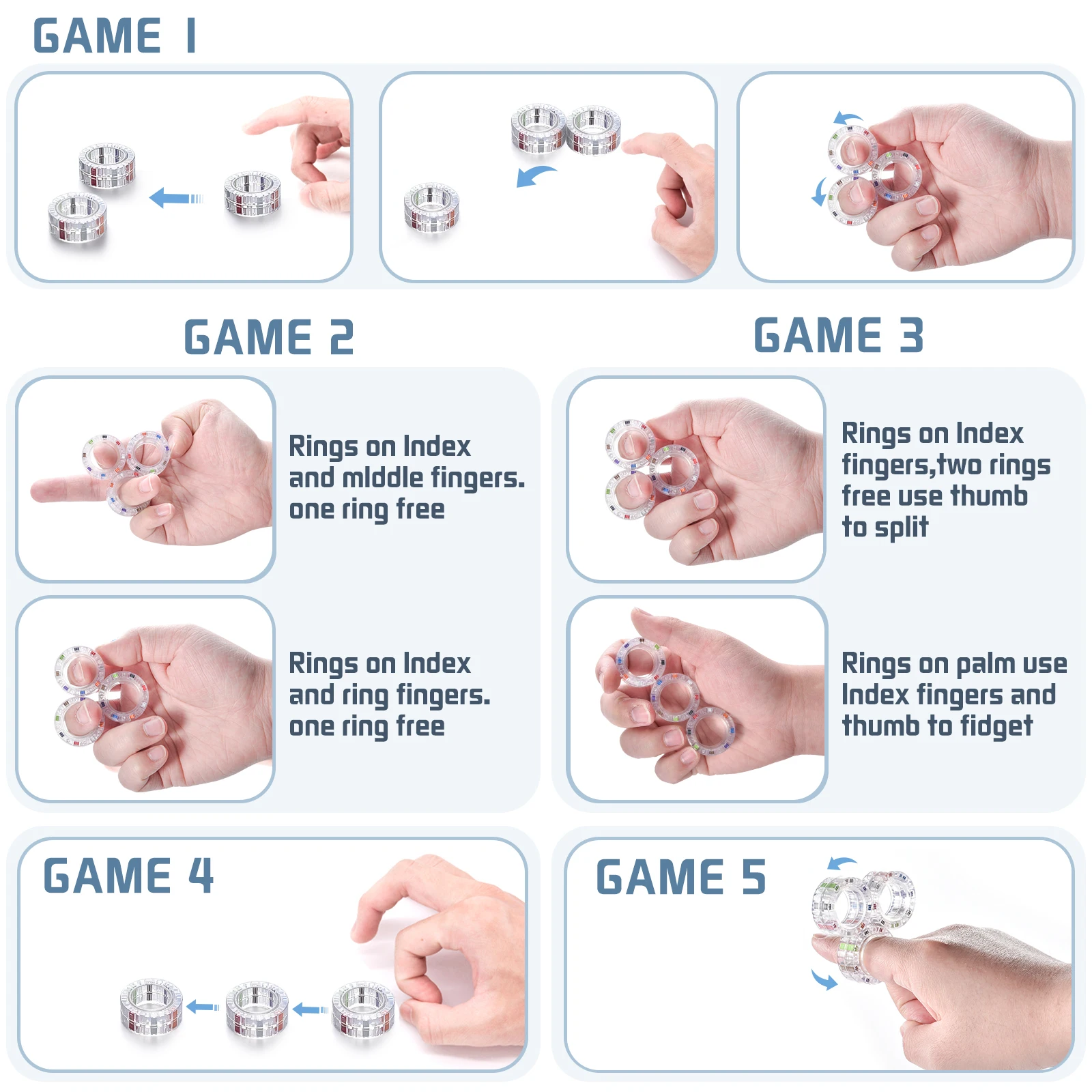 3 قطعة حلقات مغناطيسية شفافة ببصمة الإصبع ألعاب متململة للبالغين والأطفال هدية حلقات دوارة لعلاج تخفيف القلق