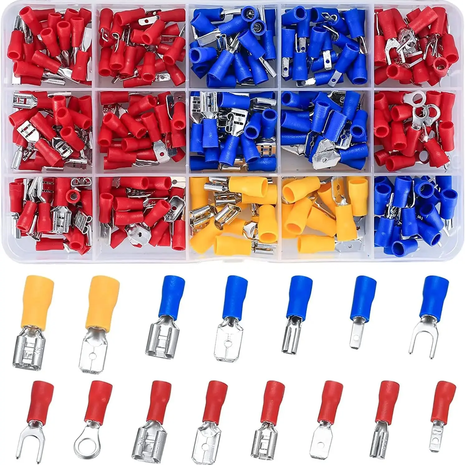 280-delige elektrische kabelconnectoren diverse, geïsoleerde draadkabel krimp U-type vork spade butt ring connector assortiment kit