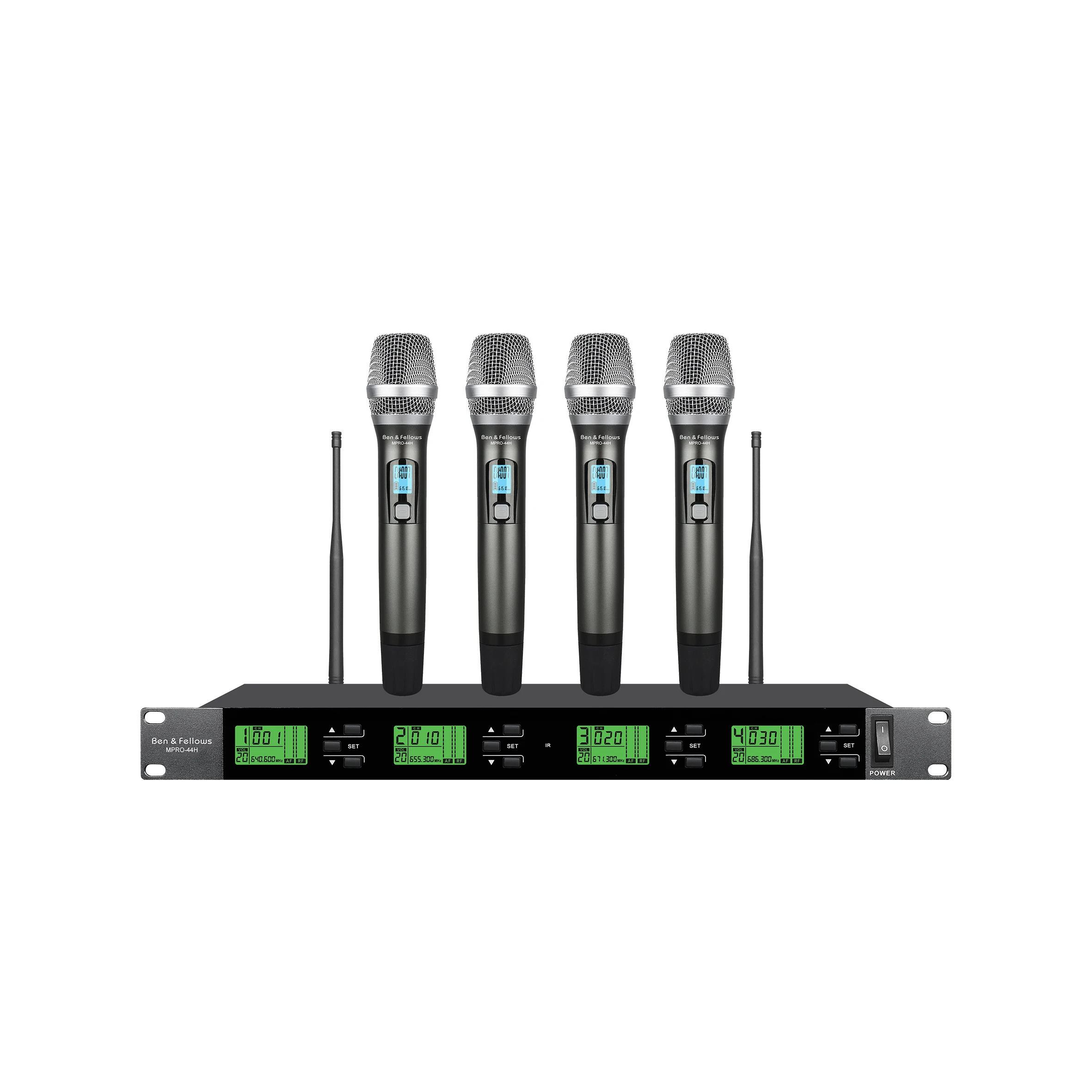 Ultra-long Operating Range 4-Channel UHF Wireless Handheld Microphone With Auto Pairing Technology and  Liquid Crystal Display