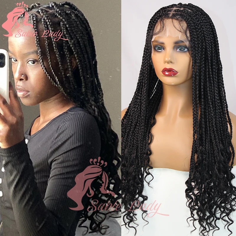 24-calowy warkocz syntetyczny z kręconymi końcami 360 Full Lace French Curl Box Braids Crochet Brait Wig Knotless Cornrow Braided Wigs