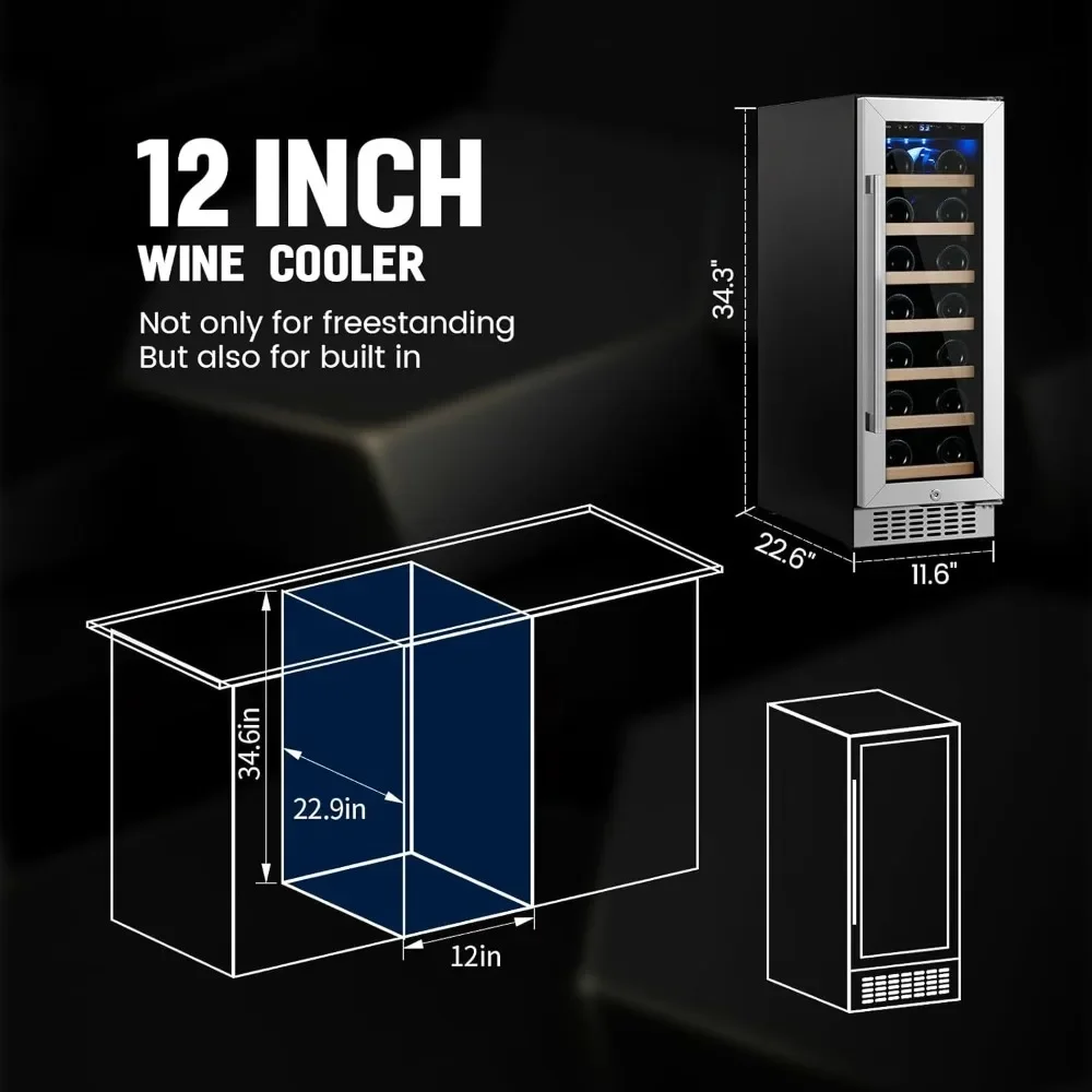 Wine Fridge with Tempered Glass Door, Built-in or Freestanding, Low Noice Compressor, Wine Cooler