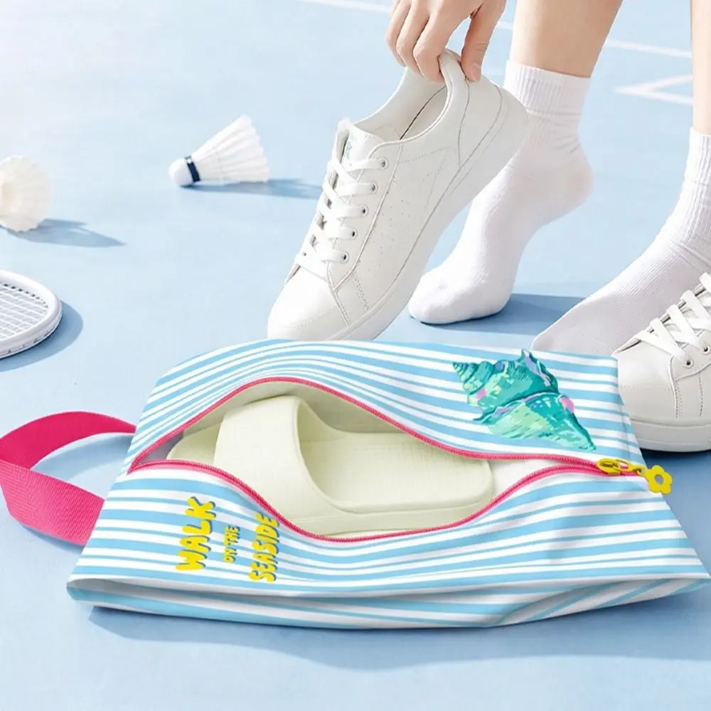 Breathable Shoes Storage Bag Carrying Handle Striped Pattern Travel Shoe Bag Lightweight Zipper Closure Shoes Organizer