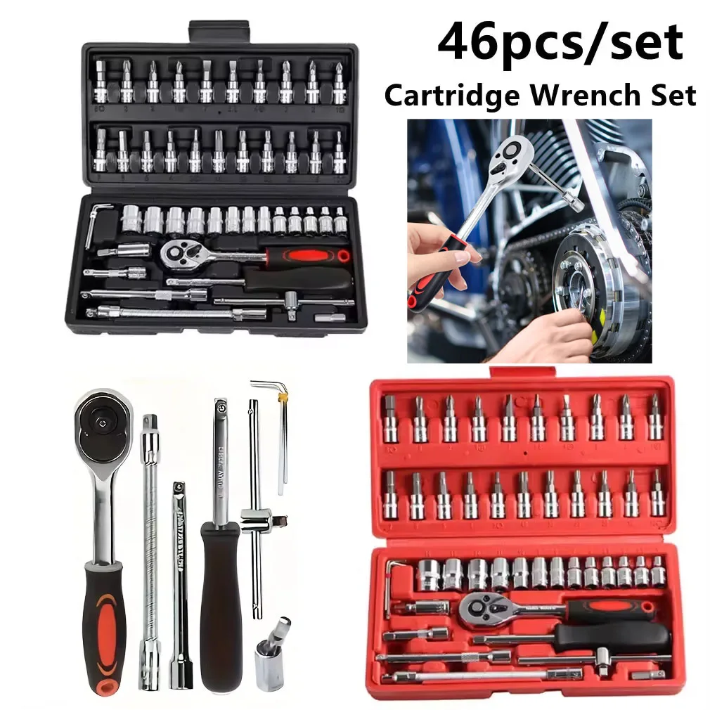 46pcs Socket Wrench Set Professional Mechanical Workshop Tools Kit Motorcycle Ratchet Spanner Multi-functional Car Repair Tool