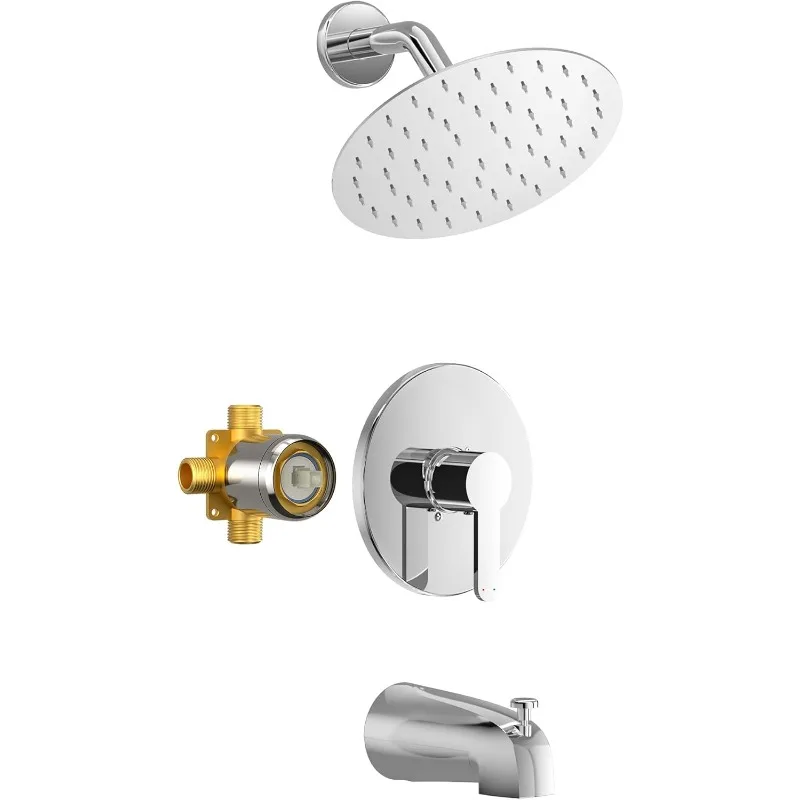 

Tub Shower Faucet, Polished Chrome Shower Faucet Set with 8-Inch All-Metal Rainfall Showerhead and Bathtub Spout, Single-Handle