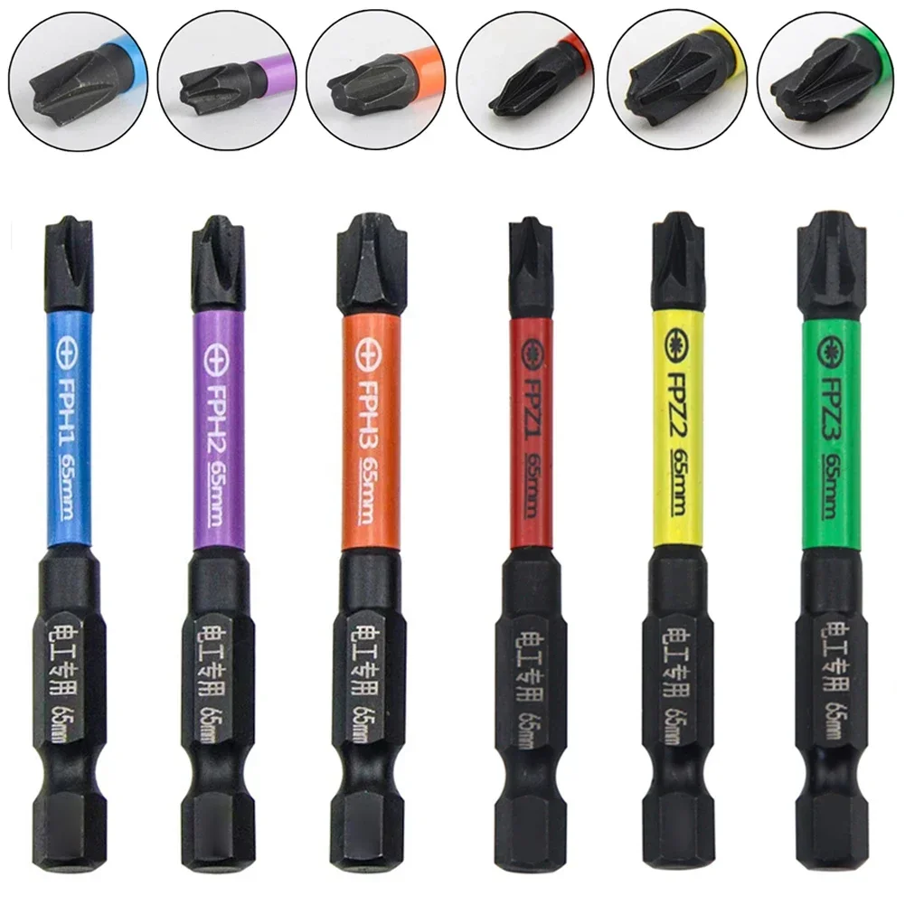 6Pcs Magnetic FPH FPZ Screwdriver Bit Slotted Cross Head 65mm Special For Electrician Repairing Tool Electric Driver Accessories