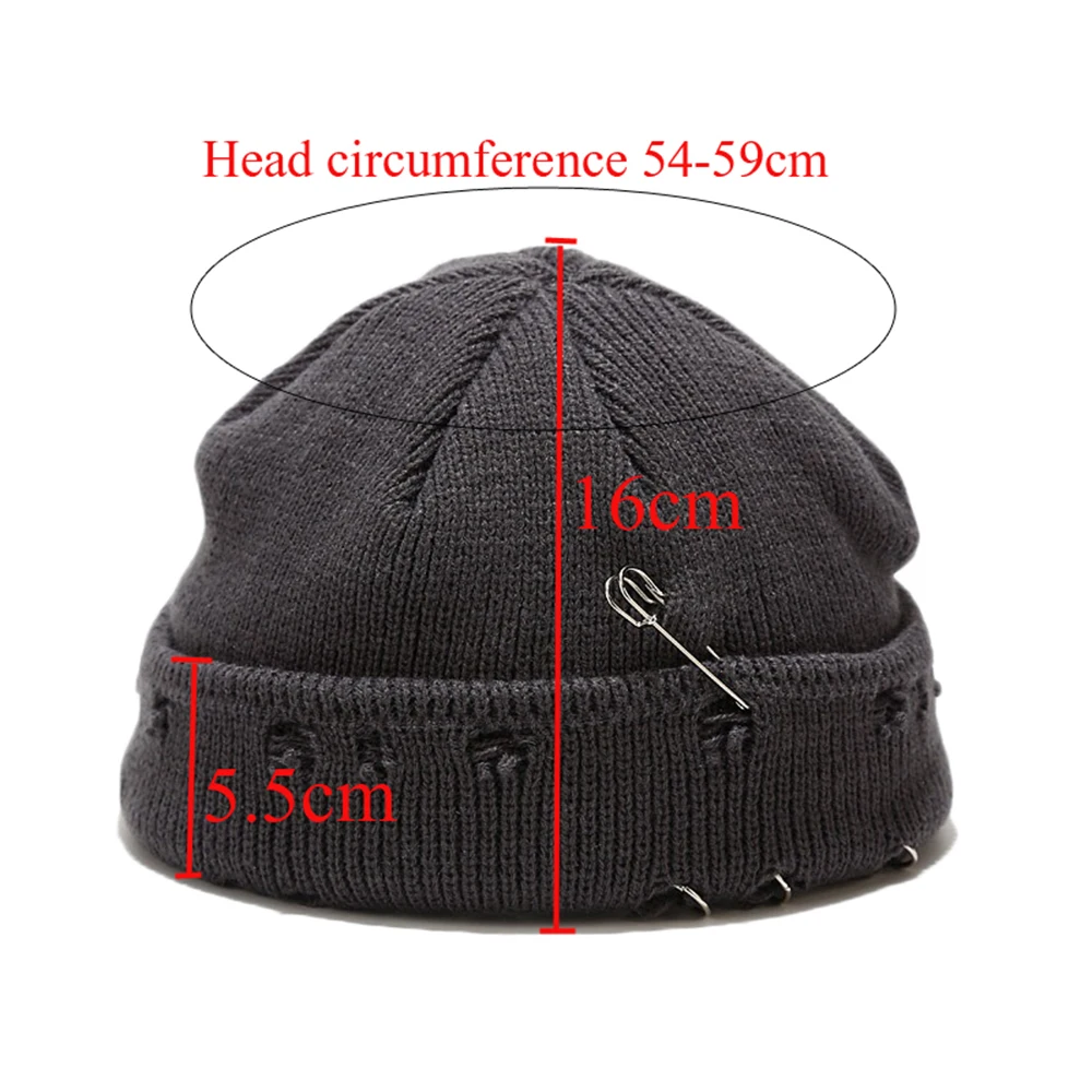 Inverno novo harajuku beanies malha chapéu feminino moda quente grosso gorras homens hip hop pino buraco skullcap chapéu curto unisex boné básico