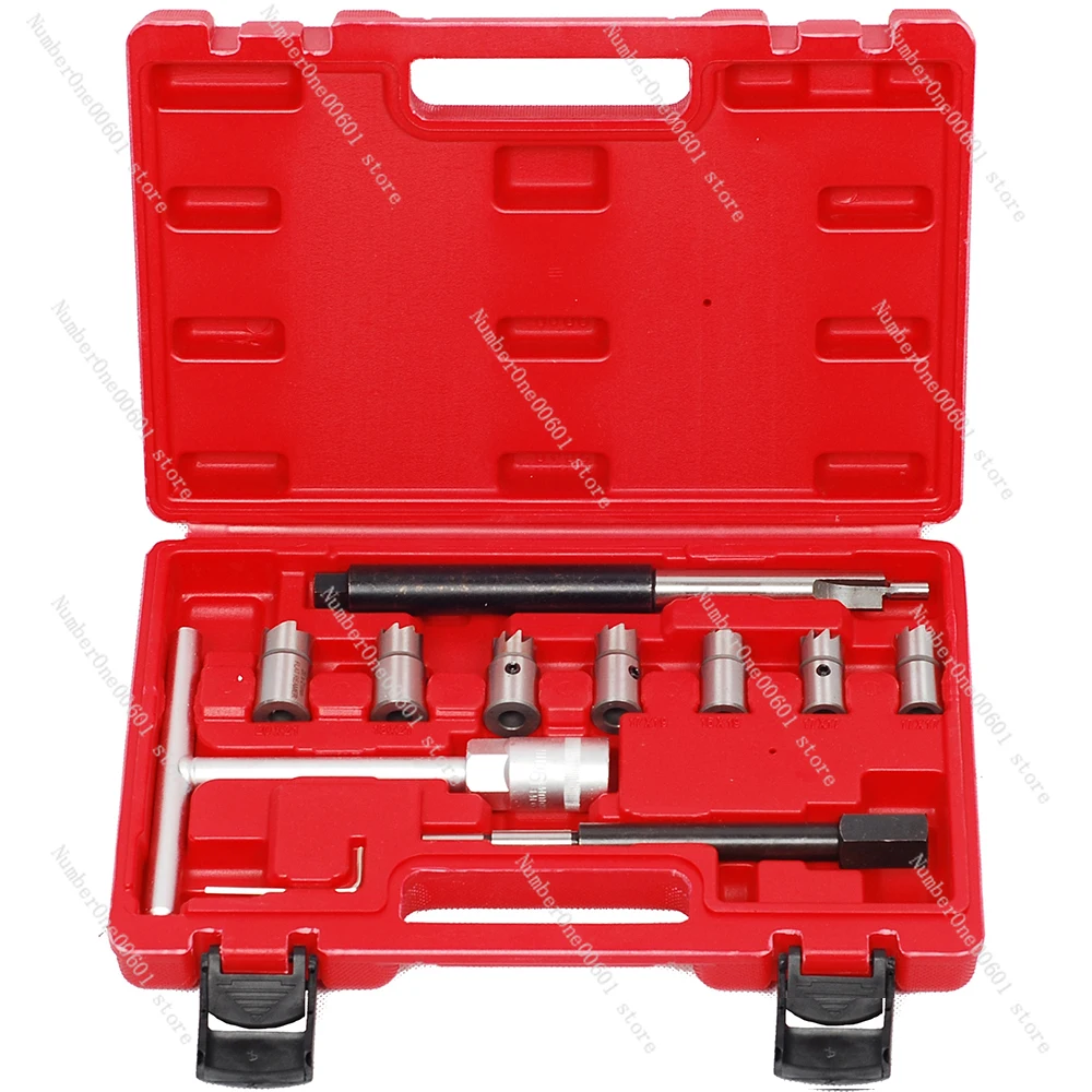 Injector Remover 10Pcs Diesel Injector Seat & Cleaner Carbon Remover Seat Tools Cutter Milling Cutter Set Universal Car Tool Kit