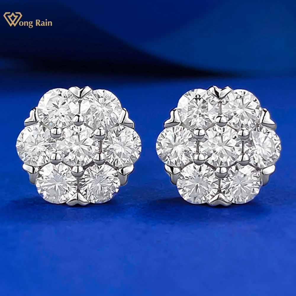 

Wong Rain 100% 925 Sterling Silver VVS1 3EX D Color Real Moissanite Diamond Gemstone Flower Ear Studs Earrings Jewelry Wholesale