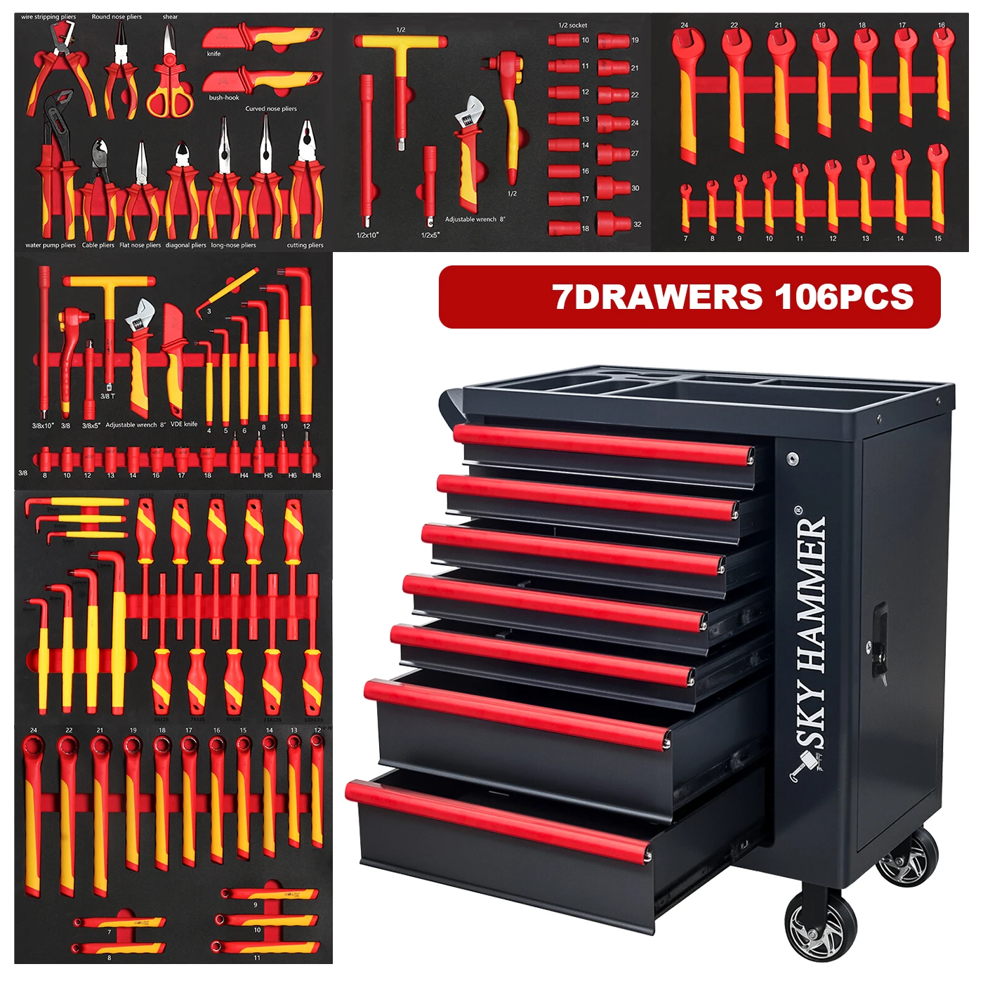 Tools Use In Workshop - 7 Drawers Tool Cart With 106PCS