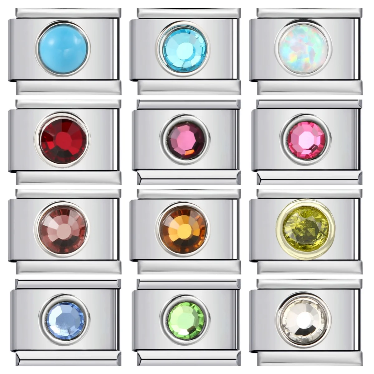 Modisches, schlichtes, farbenfrohes, kreisförmiges Zirkoniumoxid-Italienisches Charm-Glied, passend für 9mm Edelstahlarmbänder für Damen und Herren, DIY-Schmuckherstellung. – Detail 1