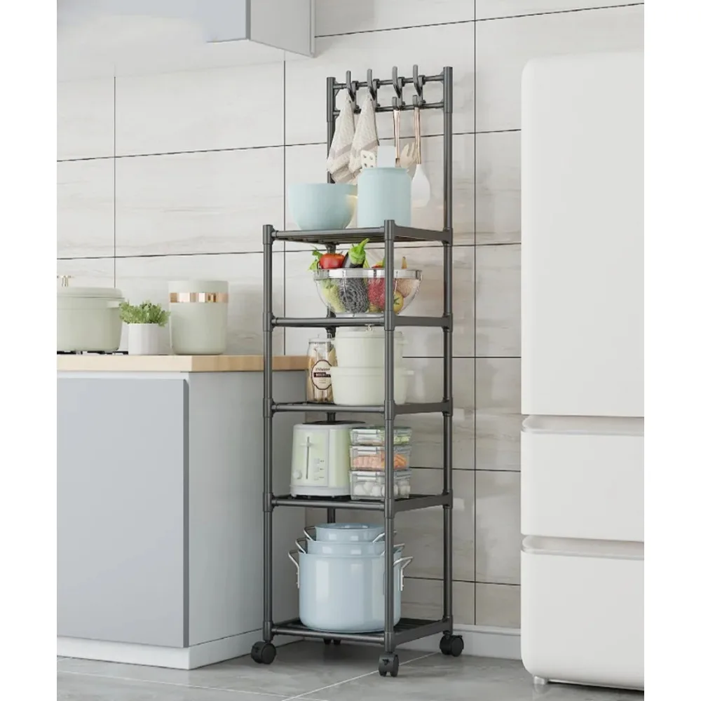 Kitchen Storage Rack Microwave Oven, Pot Rack Household Floor Mounted Movable and Easy To Install Multi-layer Storage Rack