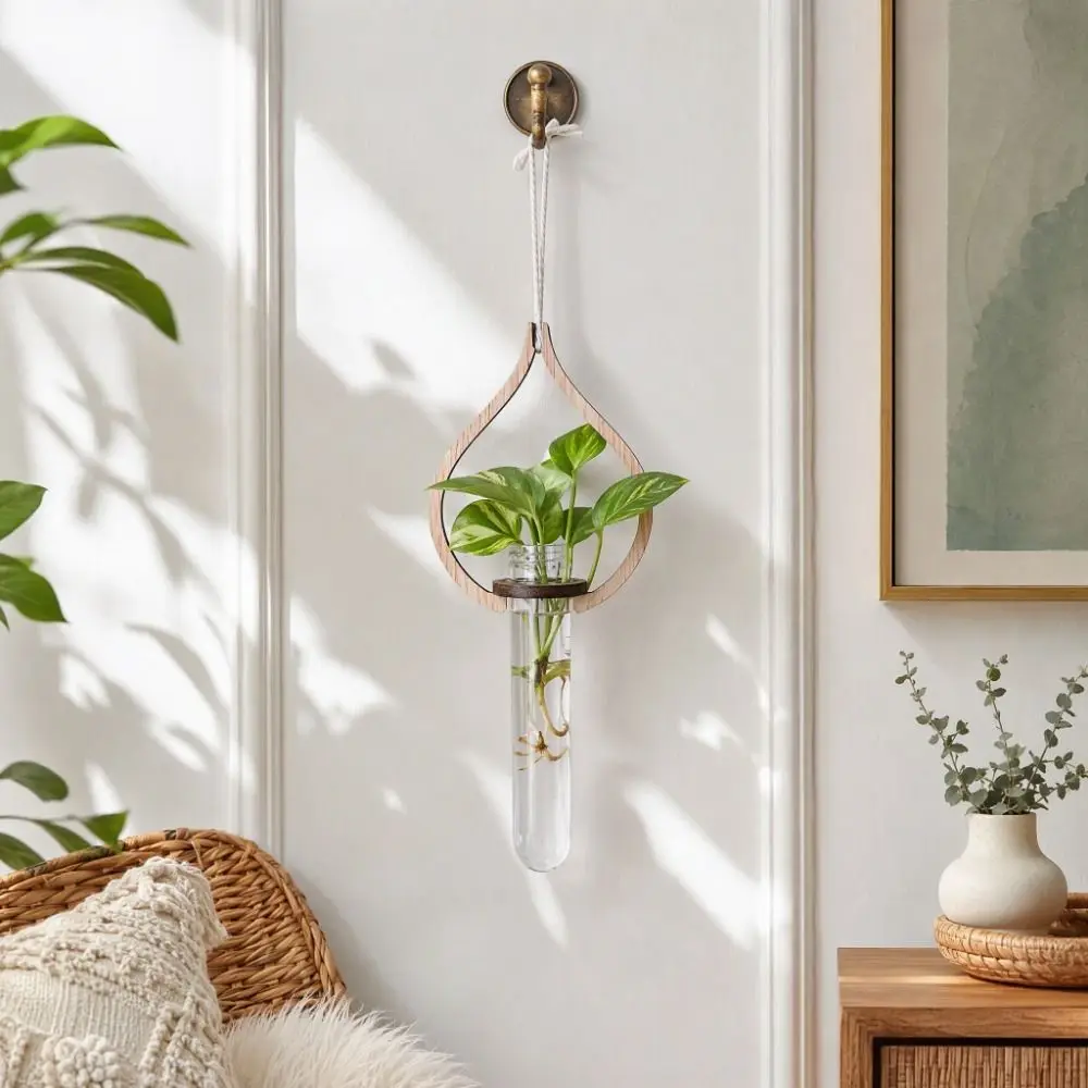 Wooden Hydroponic Planter Shelf Home Ornaments Retro Wall Mounted Planter Vase Hollow Out Wall Decoration Indoor Plants